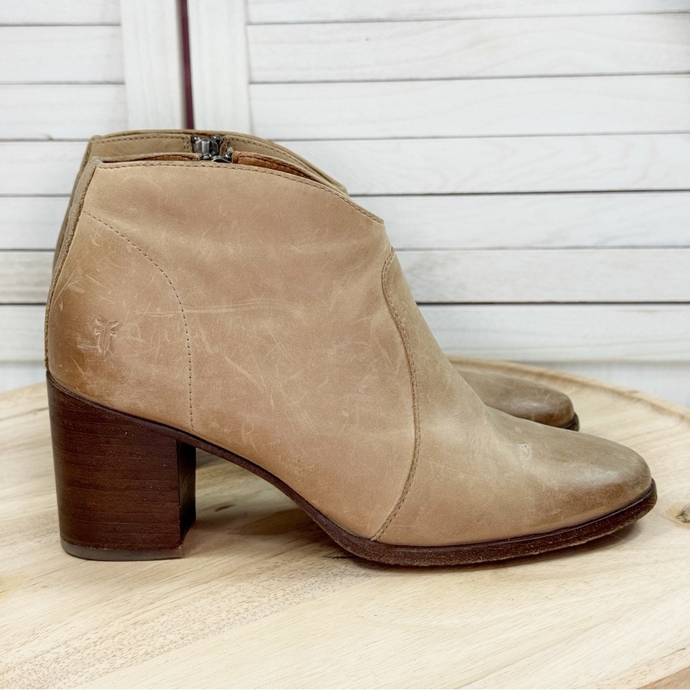 Frye Nora Zip Short Leather Block Heel Ankle Boots Tan Size 8 Western‎ Boho